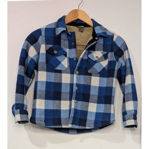 Eddie Bauer Kids Plaid Fleece Lined Shirt Jacket Blue Cream Size‎ 6/7